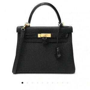 Hermes Togo matte porous crocodile Kelly retourne touch black 28.Full set